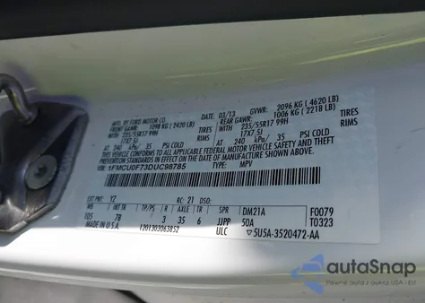 2013 Ford Escape S from USA, damaged, VIN 1FMCU0F73DUC98785